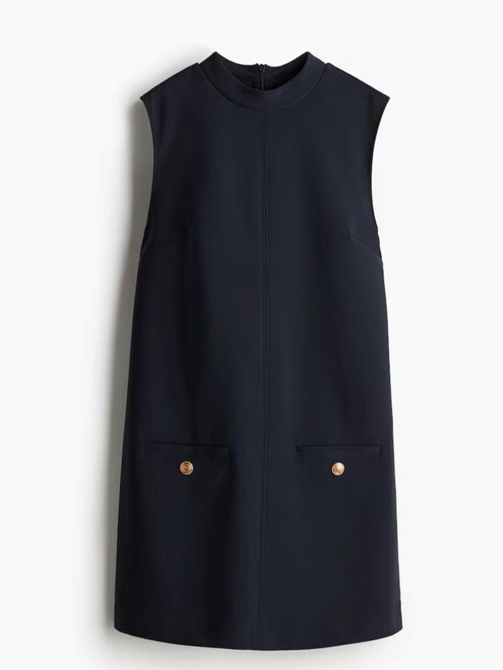 H&M Dark Navy Sleeveless Shift Dress with Gold Buttons